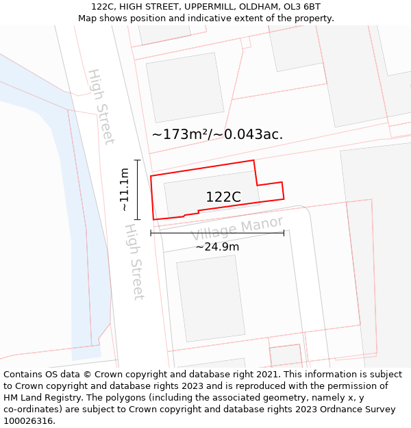 122C, HIGH STREET, UPPERMILL, OLDHAM, OL3 6BT: Plot and title map