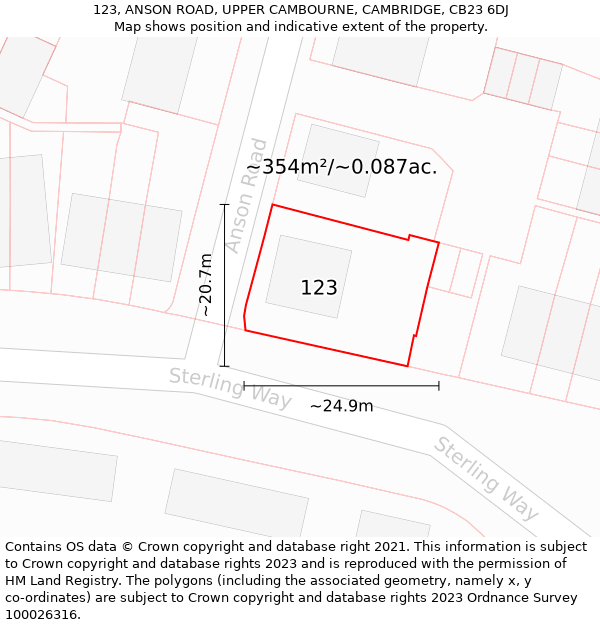 123, ANSON ROAD, UPPER CAMBOURNE, CAMBRIDGE, CB23 6DJ: Plot and title map