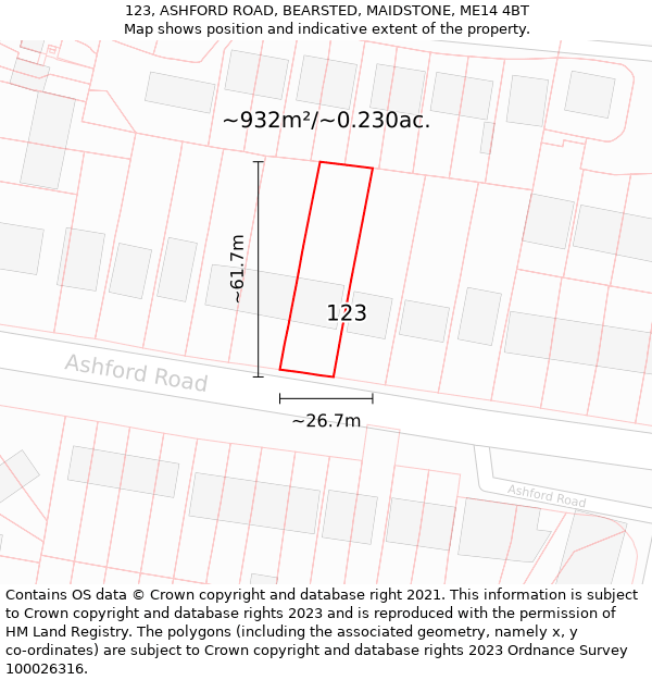 123, ASHFORD ROAD, BEARSTED, MAIDSTONE, ME14 4BT: Plot and title map