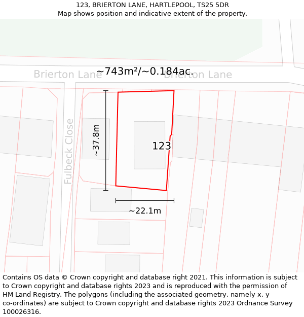 123, BRIERTON LANE, HARTLEPOOL, TS25 5DR: Plot and title map