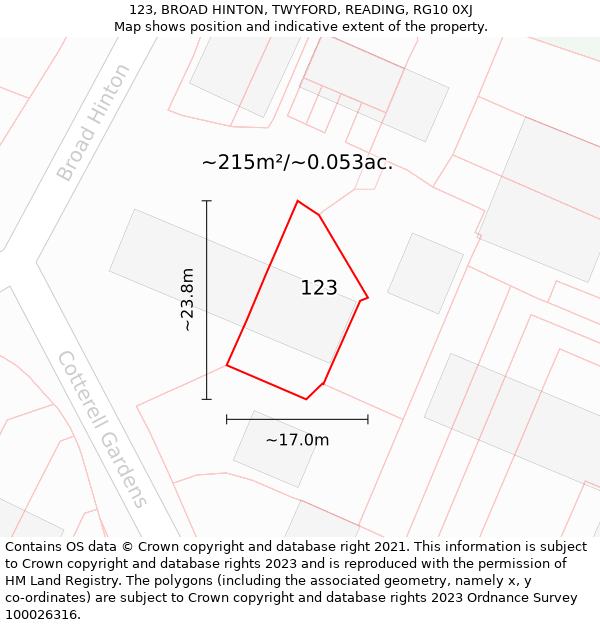 123, BROAD HINTON, TWYFORD, READING, RG10 0XJ: Plot and title map
