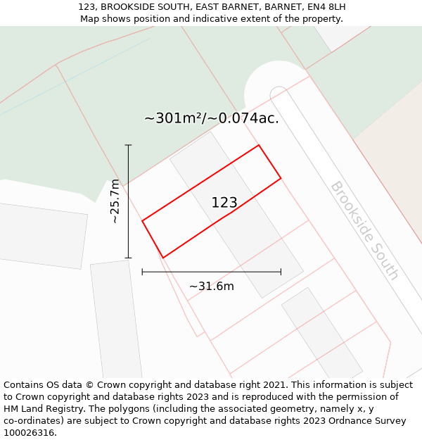 123, BROOKSIDE SOUTH, EAST BARNET, BARNET, EN4 8LH: Plot and title map