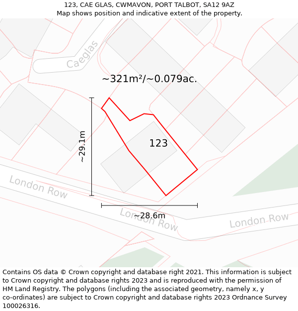 123, CAE GLAS, CWMAVON, PORT TALBOT, SA12 9AZ: Plot and title map