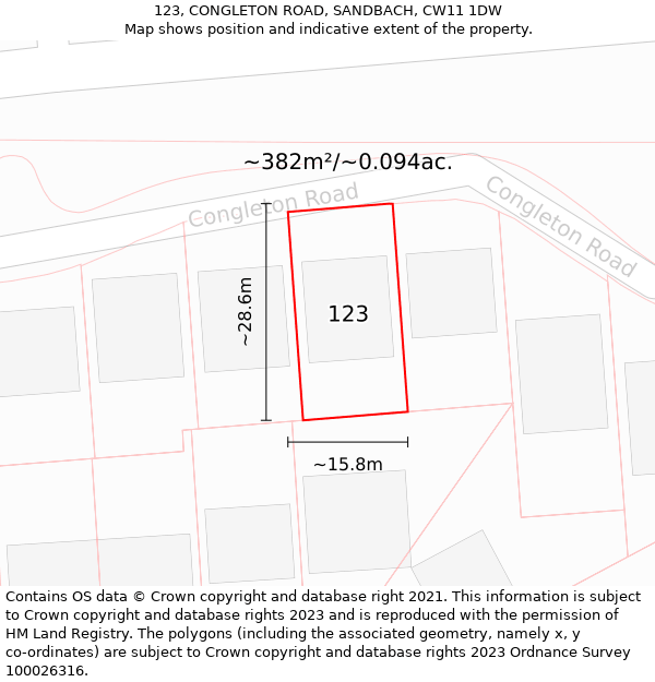 123, CONGLETON ROAD, SANDBACH, CW11 1DW: Plot and title map