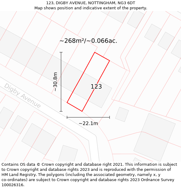 123, DIGBY AVENUE, NOTTINGHAM, NG3 6DT: Plot and title map