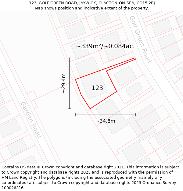 123, GOLF GREEN ROAD, JAYWICK, CLACTON-ON-SEA, CO15 2RJ: Plot and title map