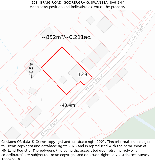 123, GRAIG ROAD, GODRERGRAIG, SWANSEA, SA9 2NY: Plot and title map