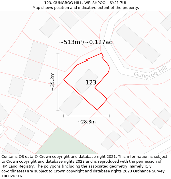 123, GUNGROG HILL, WELSHPOOL, SY21 7UL: Plot and title map