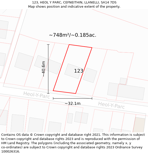 123, HEOL Y PARC, CEFNEITHIN, LLANELLI, SA14 7DS: Plot and title map