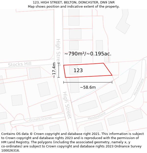 123, HIGH STREET, BELTON, DONCASTER, DN9 1NR: Plot and title map