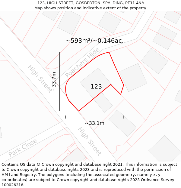 123, HIGH STREET, GOSBERTON, SPALDING, PE11 4NA: Plot and title map