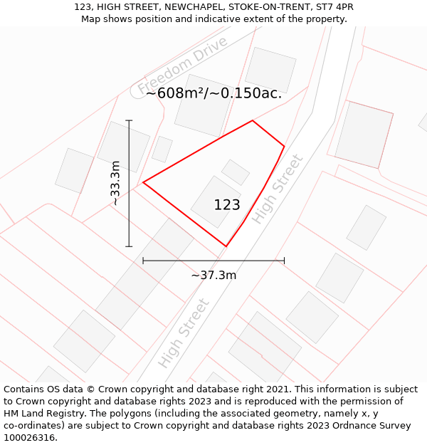 123, HIGH STREET, NEWCHAPEL, STOKE-ON-TRENT, ST7 4PR: Plot and title map