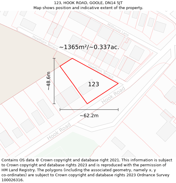 123, HOOK ROAD, GOOLE, DN14 5JT: Plot and title map