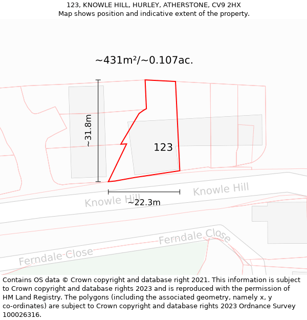 123, KNOWLE HILL, HURLEY, ATHERSTONE, CV9 2HX: Plot and title map
