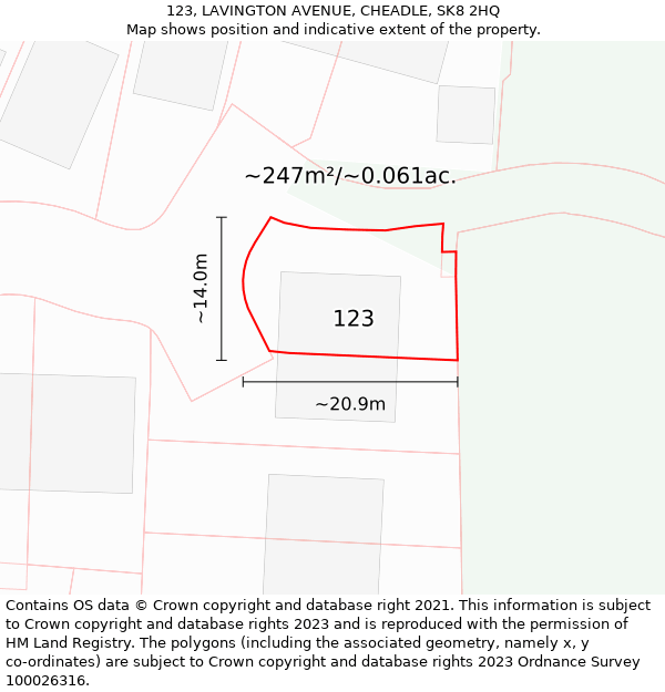 123, LAVINGTON AVENUE, CHEADLE, SK8 2HQ: Plot and title map