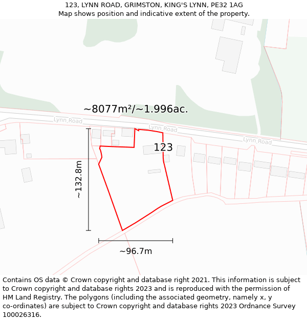 123, LYNN ROAD, GRIMSTON, KING'S LYNN, PE32 1AG: Plot and title map