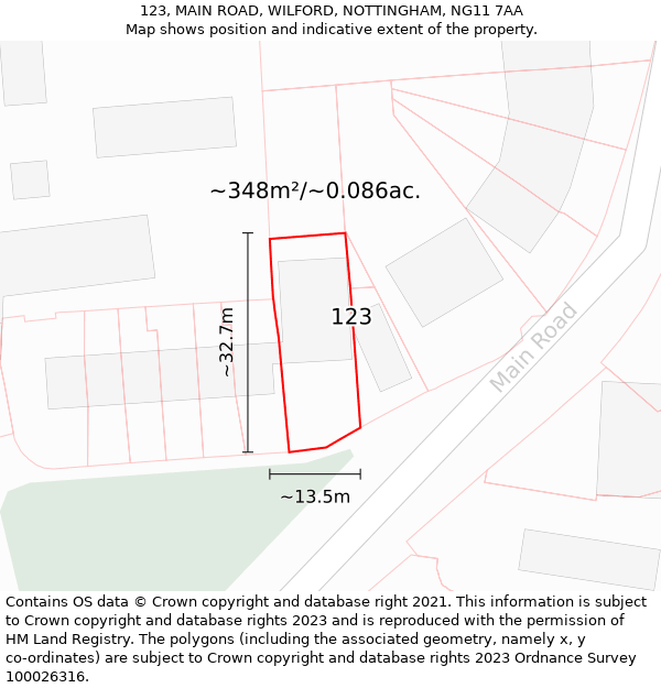 123, MAIN ROAD, WILFORD, NOTTINGHAM, NG11 7AA: Plot and title map