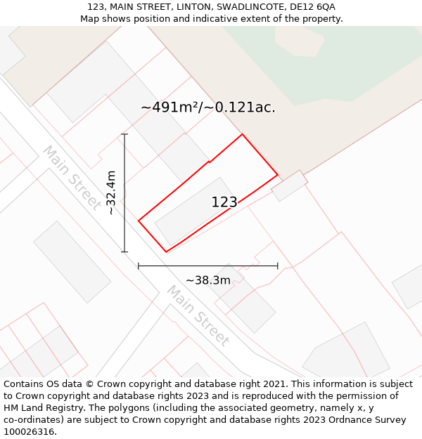 123, MAIN STREET, LINTON, SWADLINCOTE, DE12 6QA: Plot and title map