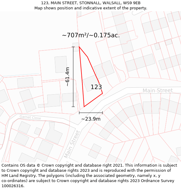 123, MAIN STREET, STONNALL, WALSALL, WS9 9EB: Plot and title map