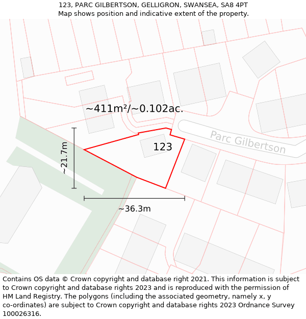 123, PARC GILBERTSON, GELLIGRON, SWANSEA, SA8 4PT: Plot and title map