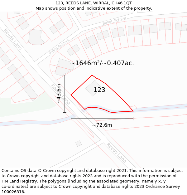 123, REEDS LANE, WIRRAL, CH46 1QT: Plot and title map