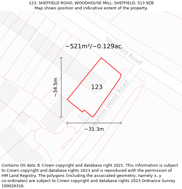 123, SHEFFIELD ROAD, WOODHOUSE MILL, SHEFFIELD, S13 9ZB: Plot and title map