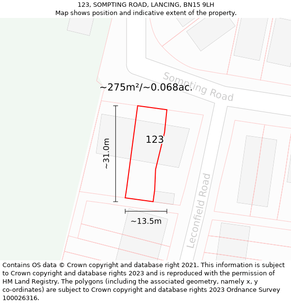 123, SOMPTING ROAD, LANCING, BN15 9LH: Plot and title map