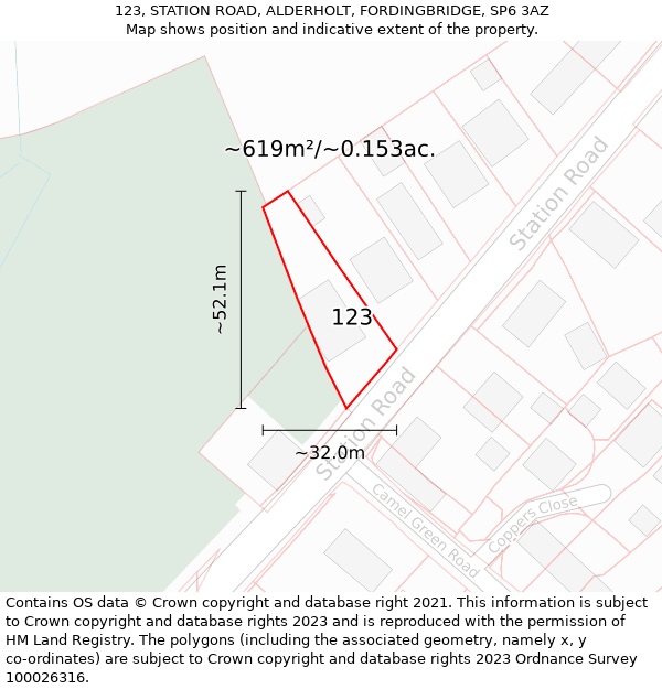 123, STATION ROAD, ALDERHOLT, FORDINGBRIDGE, SP6 3AZ: Plot and title map