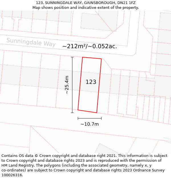 123, SUNNINGDALE WAY, GAINSBOROUGH, DN21 1FZ: Plot and title map