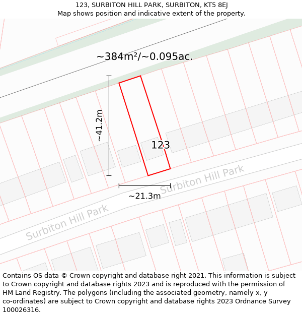 123, SURBITON HILL PARK, SURBITON, KT5 8EJ: Plot and title map