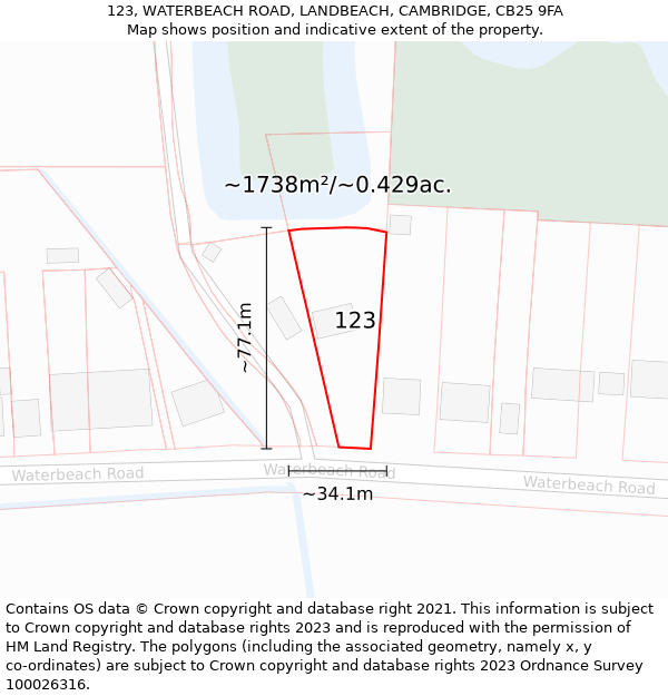 123, WATERBEACH ROAD, LANDBEACH, CAMBRIDGE, CB25 9FA: Plot and title map