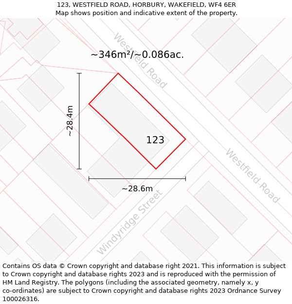 123, WESTFIELD ROAD, HORBURY, WAKEFIELD, WF4 6ER: Plot and title map