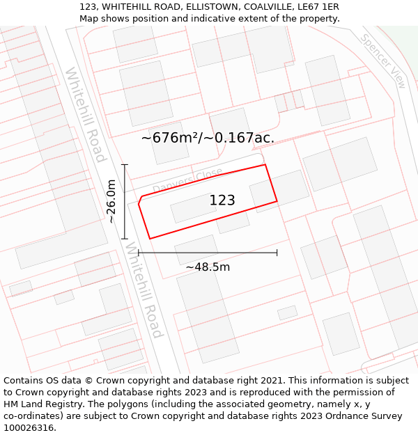 123, WHITEHILL ROAD, ELLISTOWN, COALVILLE, LE67 1ER: Plot and title map