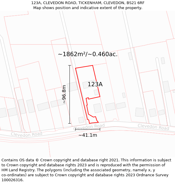 123A, CLEVEDON ROAD, TICKENHAM, CLEVEDON, BS21 6RF: Plot and title map