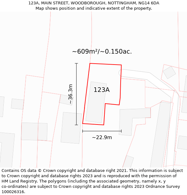 123A, MAIN STREET, WOODBOROUGH, NOTTINGHAM, NG14 6DA: Plot and title map