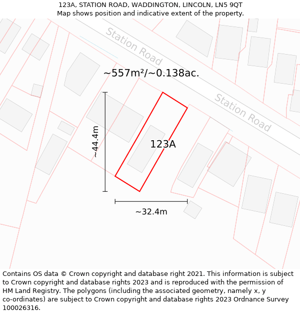 123A, STATION ROAD, WADDINGTON, LINCOLN, LN5 9QT: Plot and title map