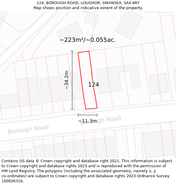 124, BOROUGH ROAD, LOUGHOR, SWANSEA, SA4 6RY: Plot and title map