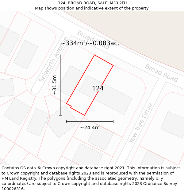 124, BROAD ROAD, SALE, M33 2FU: Plot and title map