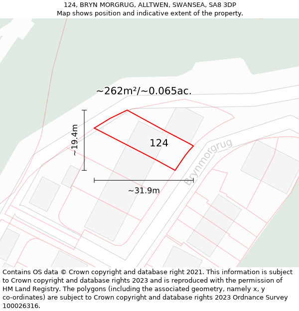 124, BRYN MORGRUG, ALLTWEN, SWANSEA, SA8 3DP: Plot and title map