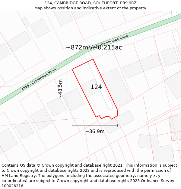 124, CAMBRIDGE ROAD, SOUTHPORT, PR9 9RZ: Plot and title map