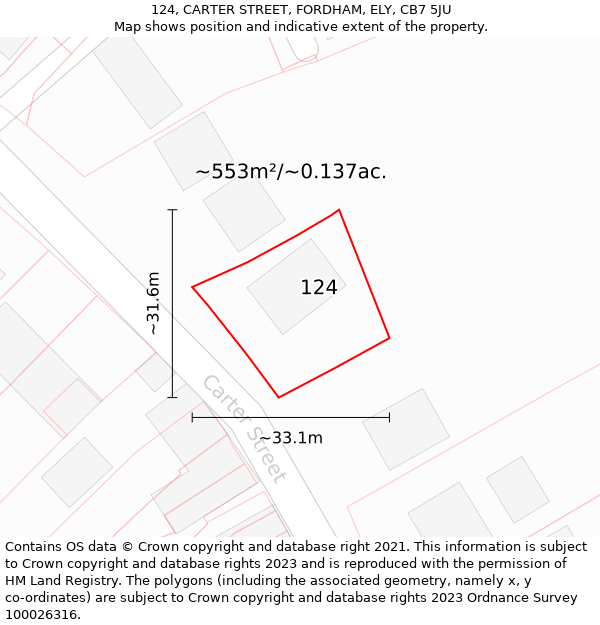 124, CARTER STREET, FORDHAM, ELY, CB7 5JU: Plot and title map