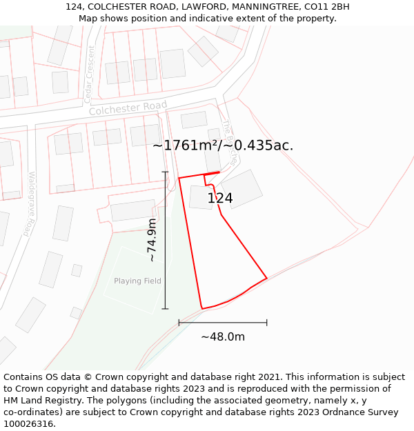 124, COLCHESTER ROAD, LAWFORD, MANNINGTREE, CO11 2BH: Plot and title map
