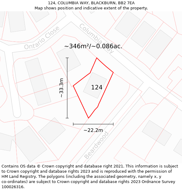 124, COLUMBIA WAY, BLACKBURN, BB2 7EA: Plot and title map