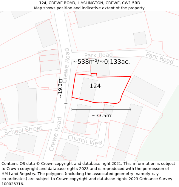 124, CREWE ROAD, HASLINGTON, CREWE, CW1 5RD: Plot and title map