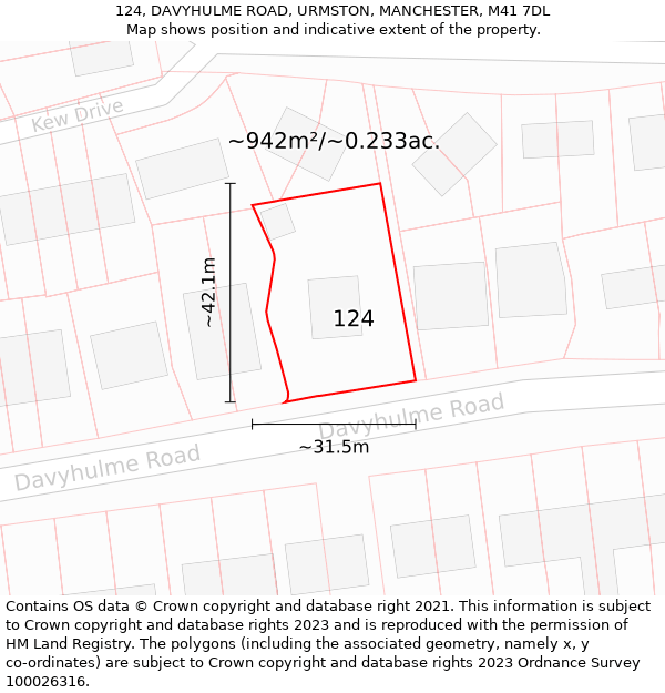 124, DAVYHULME ROAD, URMSTON, MANCHESTER, M41 7DL: Plot and title map