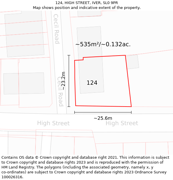 124, HIGH STREET, IVER, SL0 9PR: Plot and title map