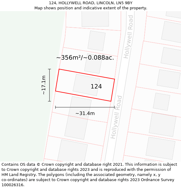 124, HOLLYWELL ROAD, LINCOLN, LN5 9BY: Plot and title map