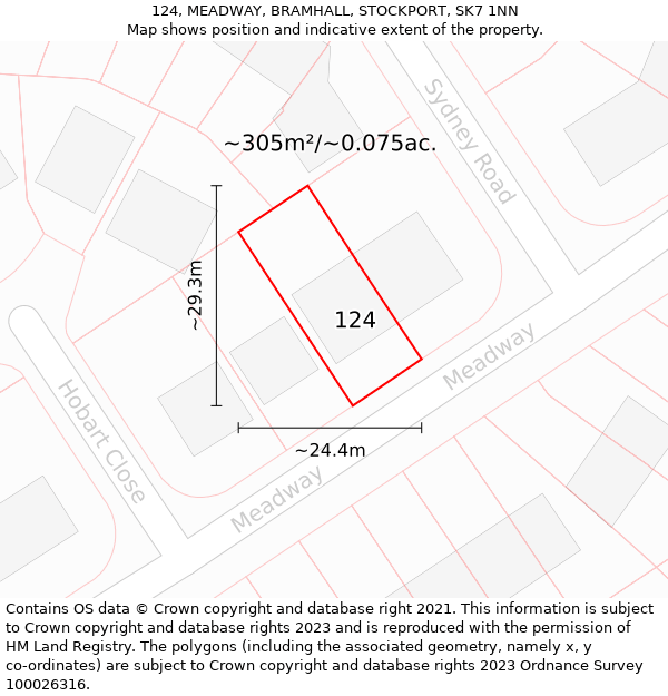 124, MEADWAY, BRAMHALL, STOCKPORT, SK7 1NN: Plot and title map