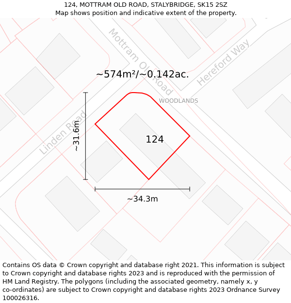 124, MOTTRAM OLD ROAD, STALYBRIDGE, SK15 2SZ: Plot and title map