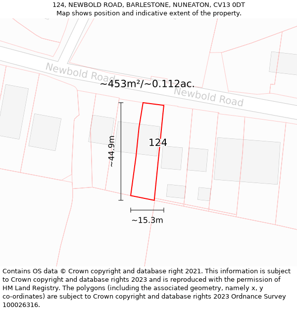 124, NEWBOLD ROAD, BARLESTONE, NUNEATON, CV13 0DT: Plot and title map